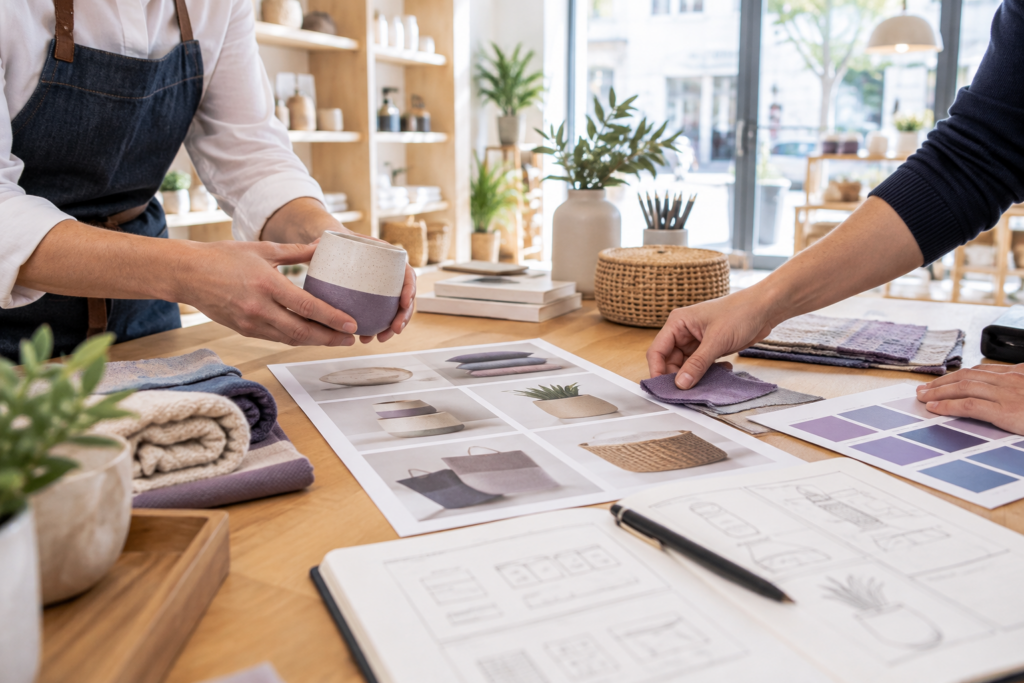 Diseñador revisando tendencias en diseño ecommerce pymes en la tienda online de una pequeña empresa española